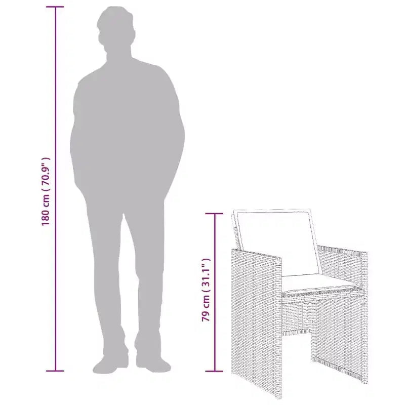 vidaXL Patio Dining Set Set of 10 Gray PE Rattan Large Collapsible