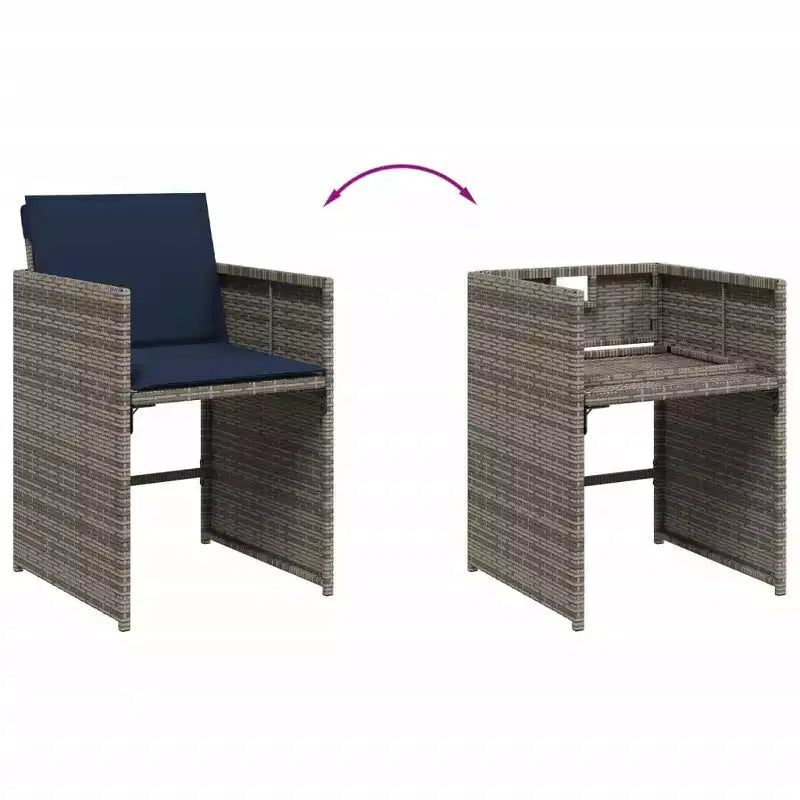 vidaXL terras-eetset voor 10 personen, grijs poly-rattan, 10 zitplaatsen, inklapbaar
