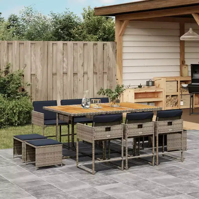 vidaXL terras-eetset voor 10 personen, grijs poly-rattan, 10 zitplaatsen, inklapbaar