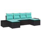 vidaXL Garden Sofa Set 4 pcs Black and Turquoise Poly Rattan