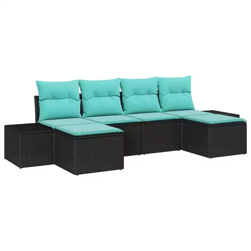 vidaXL Garden Sofa Set 4 pcs Black and Turquoise Poly Rattan