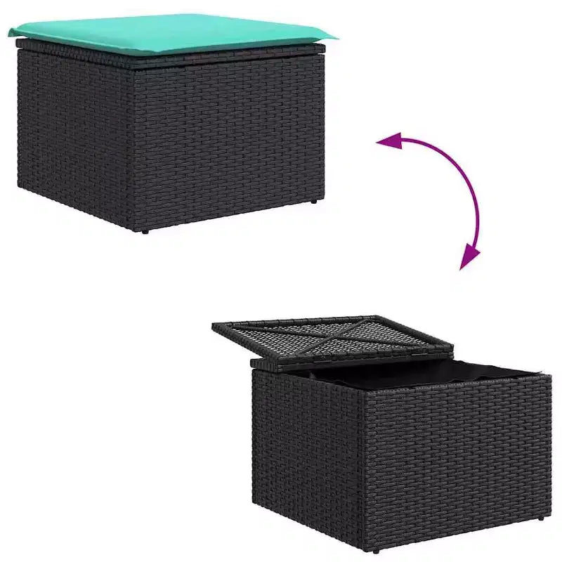 vidaXL Garden Sofa Set 4 pcs Black and Turquoise Poly Rattan