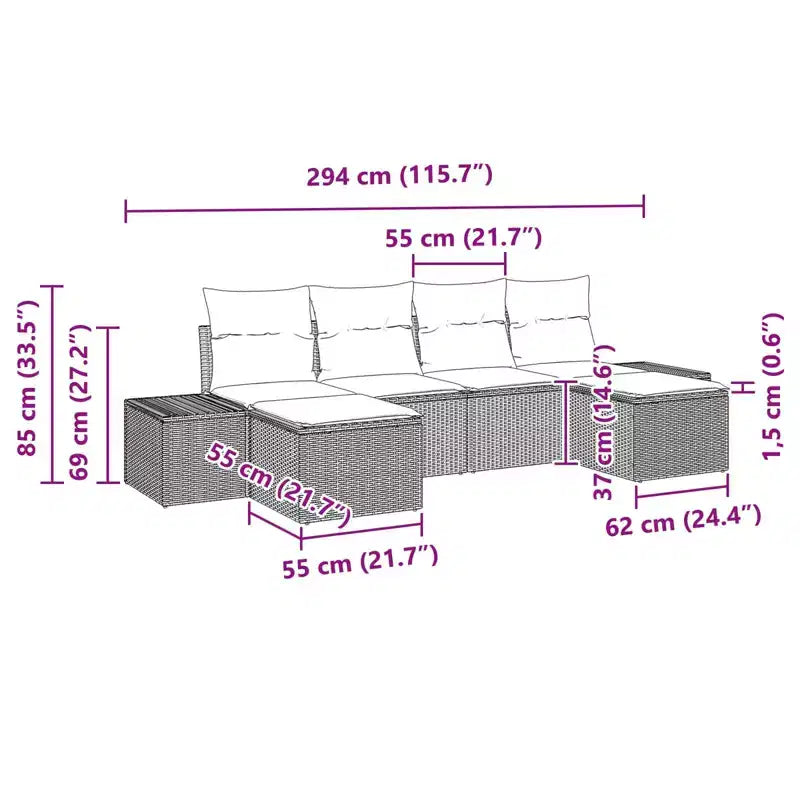 vidaXL Garden Sofa Set 4 pcs Black and Turquoise Poly Rattan