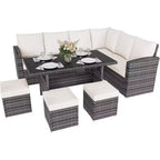 9-Seat PE Rattan Patio Sectional Sofa Set with Storage Table Water-Repellent Cushions Gray for Backyard Deck Poolside