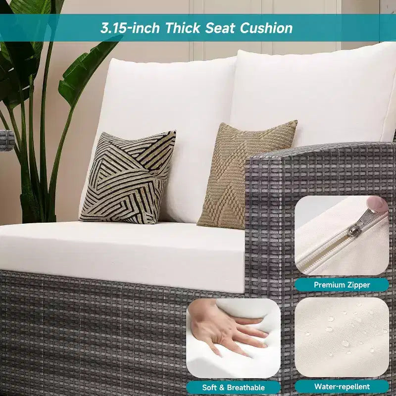 9-Seat PE Rattan Patio Sectional Sofa Set with Storage Table Water-Repellent Cushions Gray for Backyard Deck Poolside