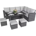 9-Seat PE Rattan Patio Sectional Sofa Set with Storage Table Water-Repellent Cushions Gray for Backyard Deck Poolside