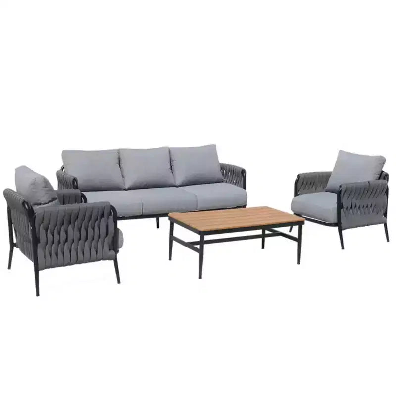 GDFStudio Virgil 4-delige loungeset voor buiten van wicker en ijzer, met kussens