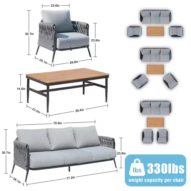 GDFStudio Virgil 4-delige loungeset voor buiten van wicker en ijzer, met kussens