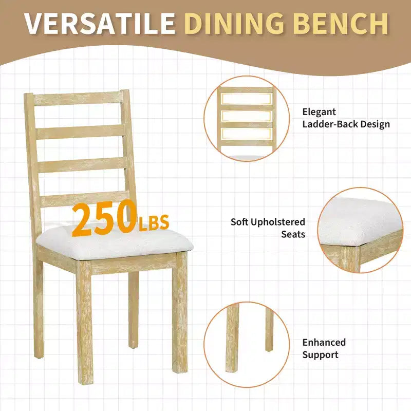 GDFStudio Zayd 6-delige eetkamerset met uitschuifbare tafel op centrale poot, ladderrugstoelen en bank