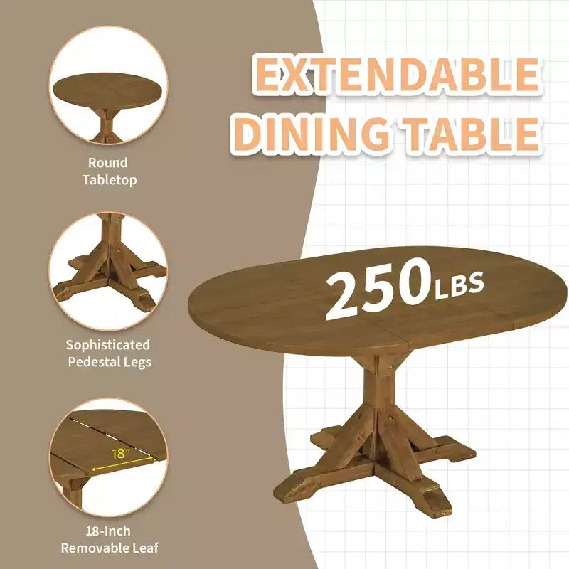 GDFStudio Zayd 6-delige eetkamerset met uitschuifbare tafel op centrale poot, ladderrugstoelen en bank