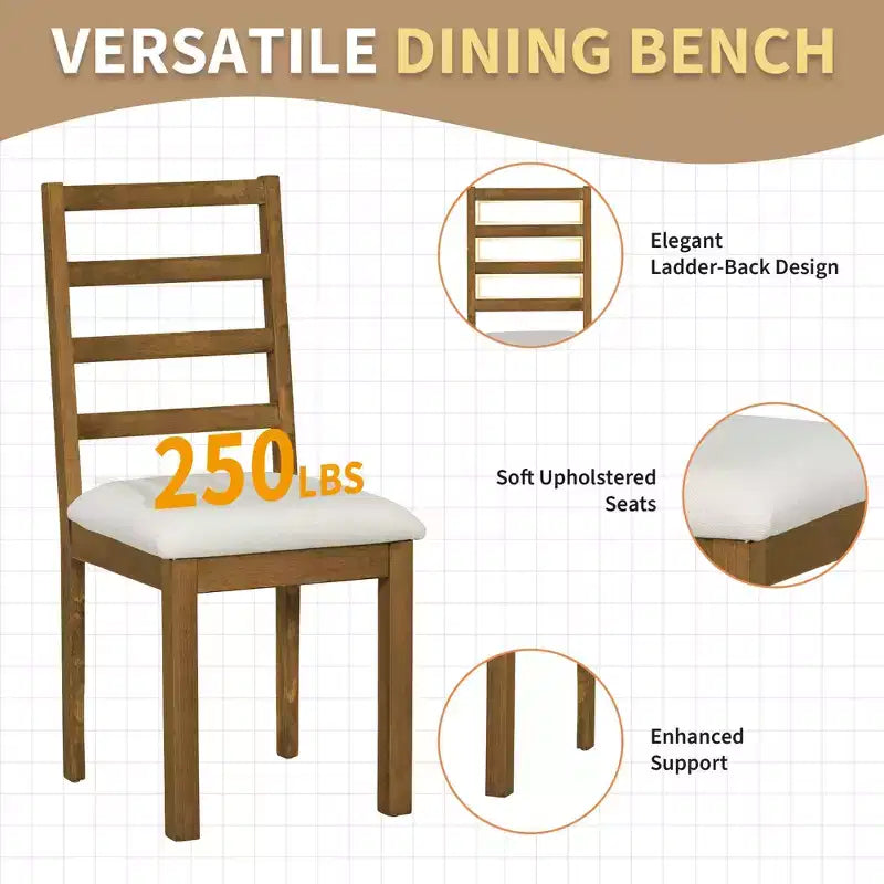 GDFStudio Zayd 6-delige eetkamerset met uitschuifbare tafel op centrale poot, ladderrugstoelen en bank