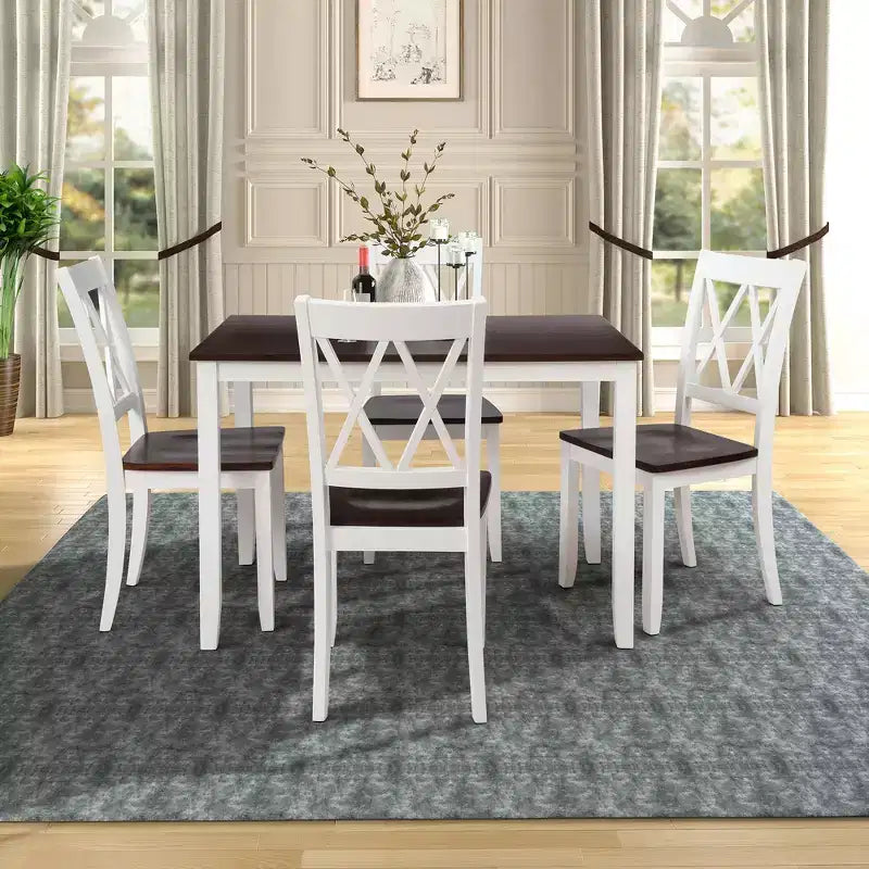 GDFStudio Arlette landelijke houten eetset met 5 delen en armloze stoelen met kruisrugleuning