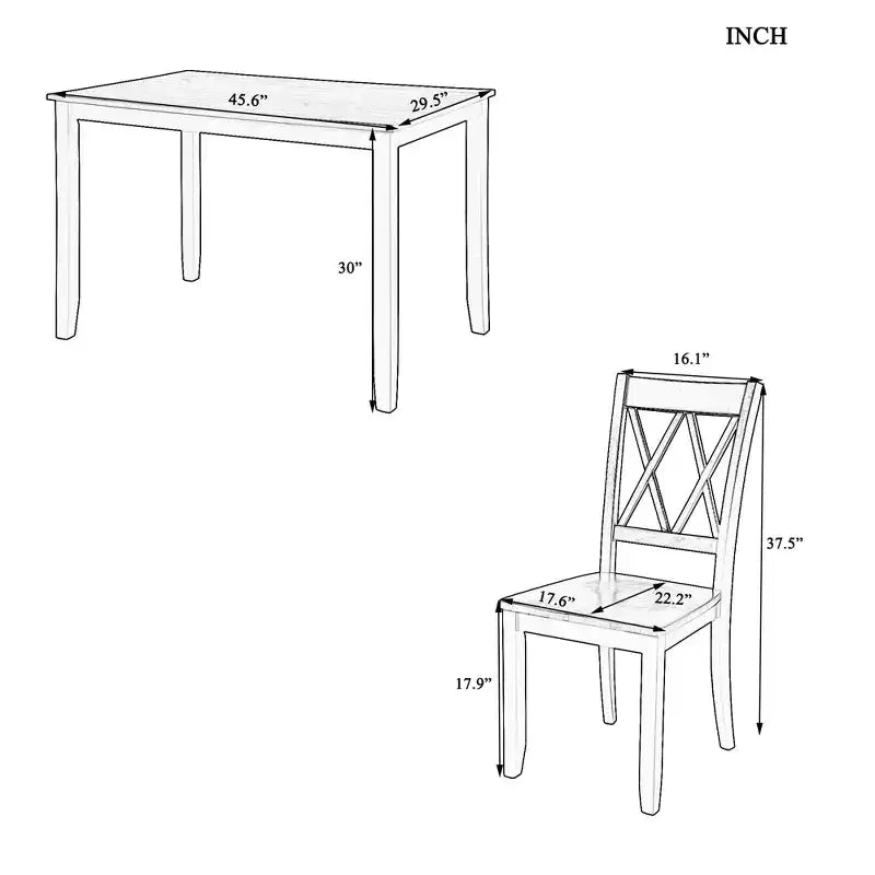 GDFStudio Arlette landelijke houten eetset met 5 delen en armloze stoelen met kruisrugleuning