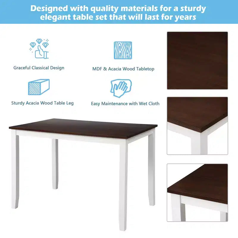 GDFStudio Arlette landelijke houten eetset met 5 delen en armloze stoelen met kruisrugleuning