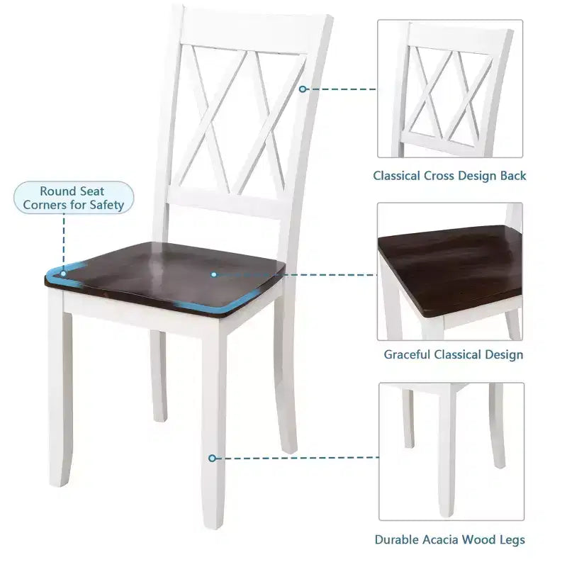 GDFStudio Arlette landelijke houten eetset met 5 delen en armloze stoelen met kruisrugleuning