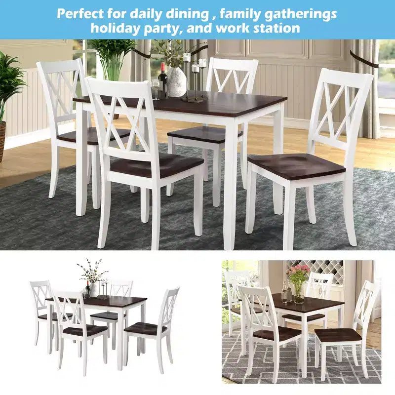 GDFStudio Arlette landelijke houten eetset met 5 delen en armloze stoelen met kruisrugleuning