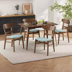 Small Space Dining Set for 4, 5 Pieces Rectangular Solid Wood Table Set with 4 Upholstered Chairs for Kitchen, Mint,Walnut
