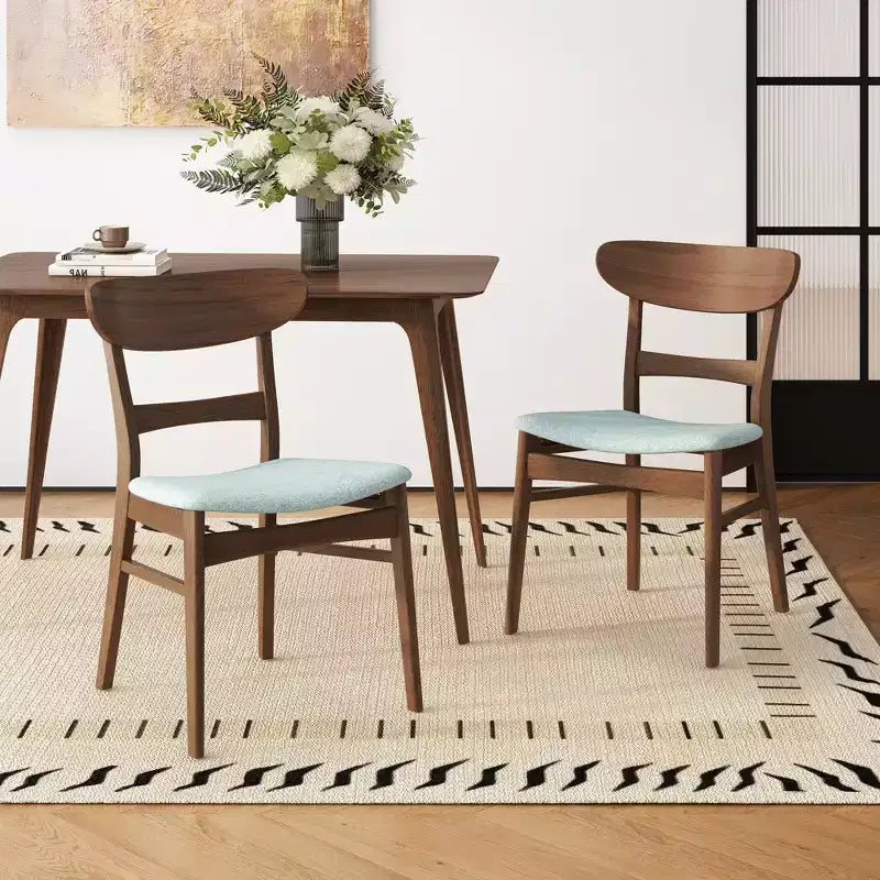 Small Space Dining Set for 4, 5 Pieces Rectangular Solid Wood Table Set with 4 Upholstered Chairs for Kitchen, Mint,Walnut
