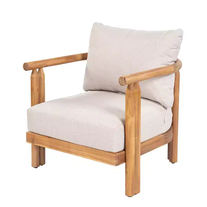 ModernLuxe 3-delige loungeset voor buiten, weerbestendige tuinmeubelset met zachte kussens en clubfauteuils, beige/teakhout