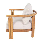 ModernLuxe 3-delige loungeset voor buiten, weerbestendige tuinmeubelset met zachte kussens en clubfauteuils, beige/teakhout