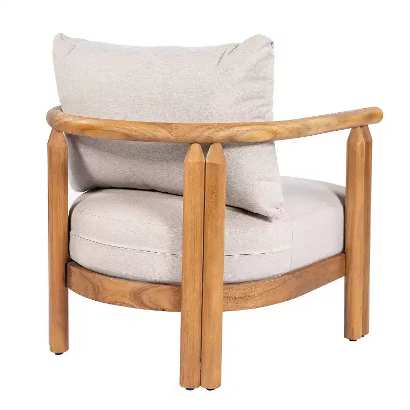 ModernLuxe 3-delige loungeset voor buiten, weerbestendige tuinmeubelset met zachte kussens en clubfauteuils, beige/teakhout