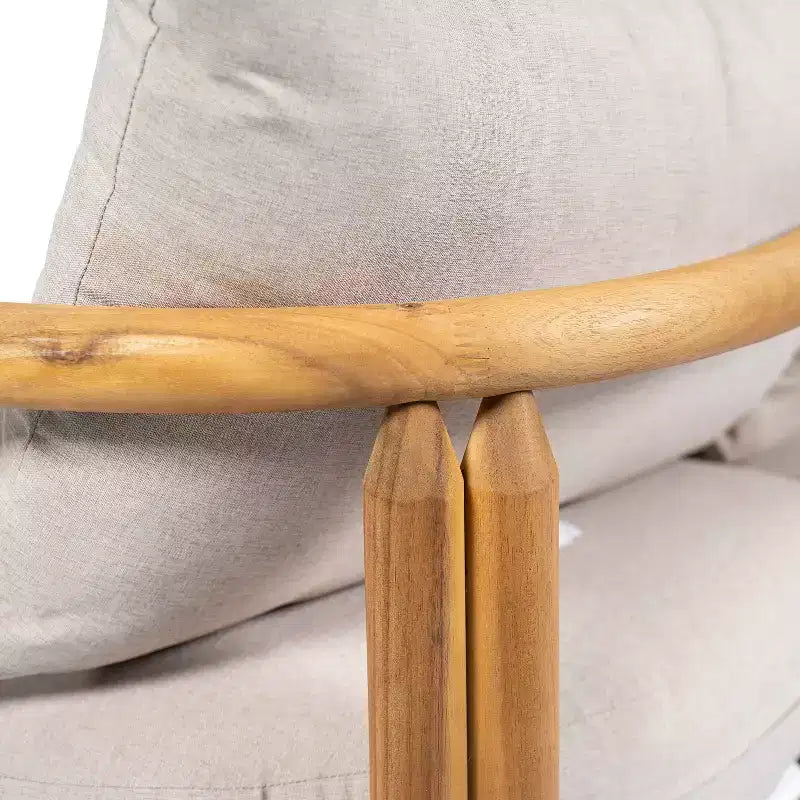 ModernLuxe 3-delige loungeset voor buiten, weerbestendige tuinmeubelset met zachte kussens en clubfauteuils, beige/teakhout