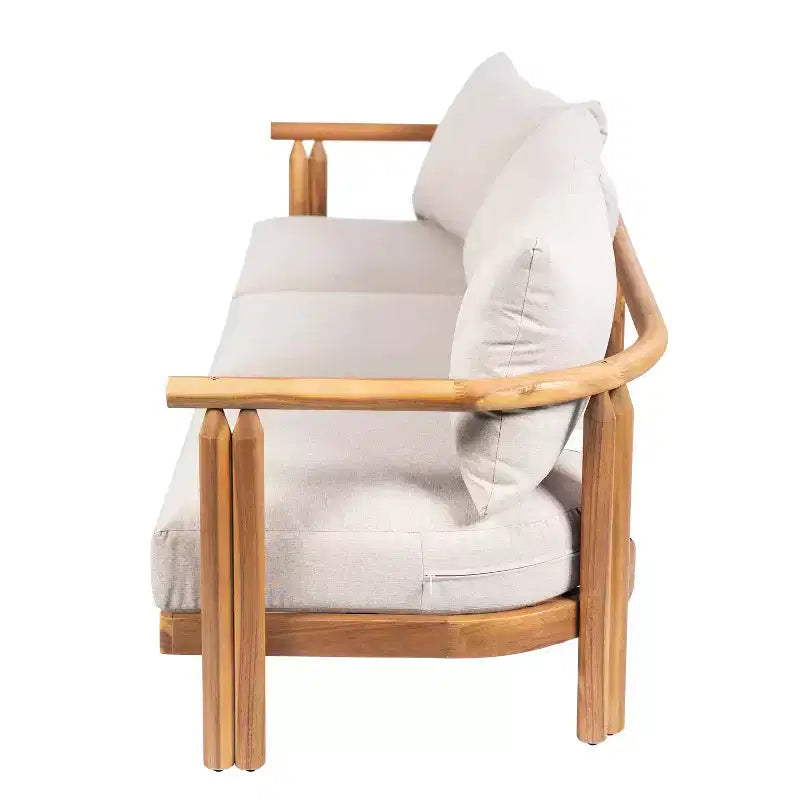 ModernLuxe 3-delige loungeset voor buiten, weerbestendige tuinmeubelset met zachte kussens en clubfauteuils, beige/teakhout