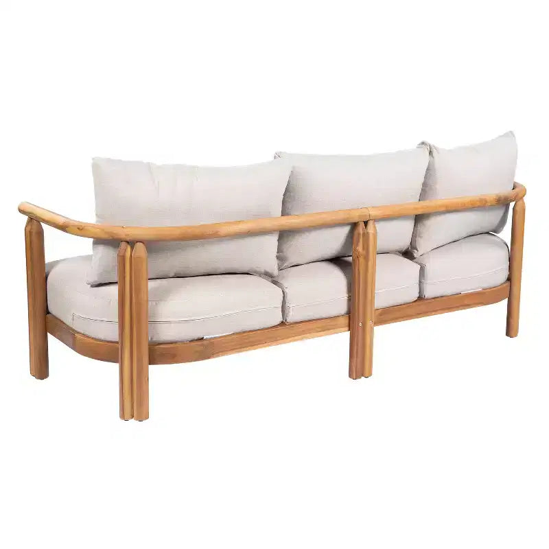 ModernLuxe 3-delige loungeset voor buiten, weerbestendige tuinmeubelset met zachte kussens en clubfauteuils, beige/teakhout