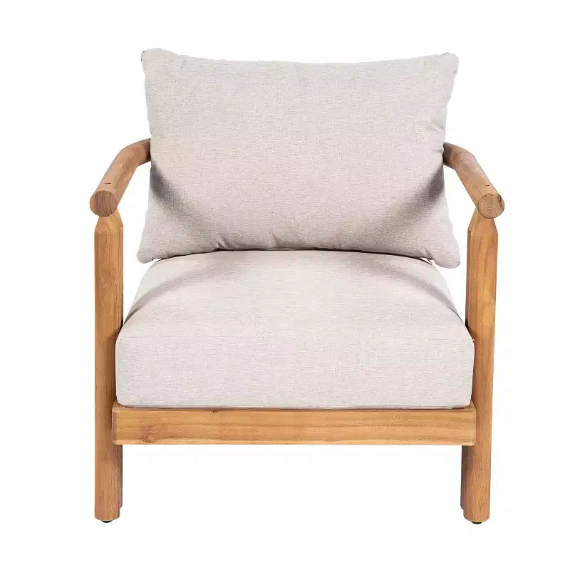 ModernLuxe 3-delige loungeset voor buiten, weerbestendige tuinmeubelset met zachte kussens en clubfauteuils, beige/teakhout