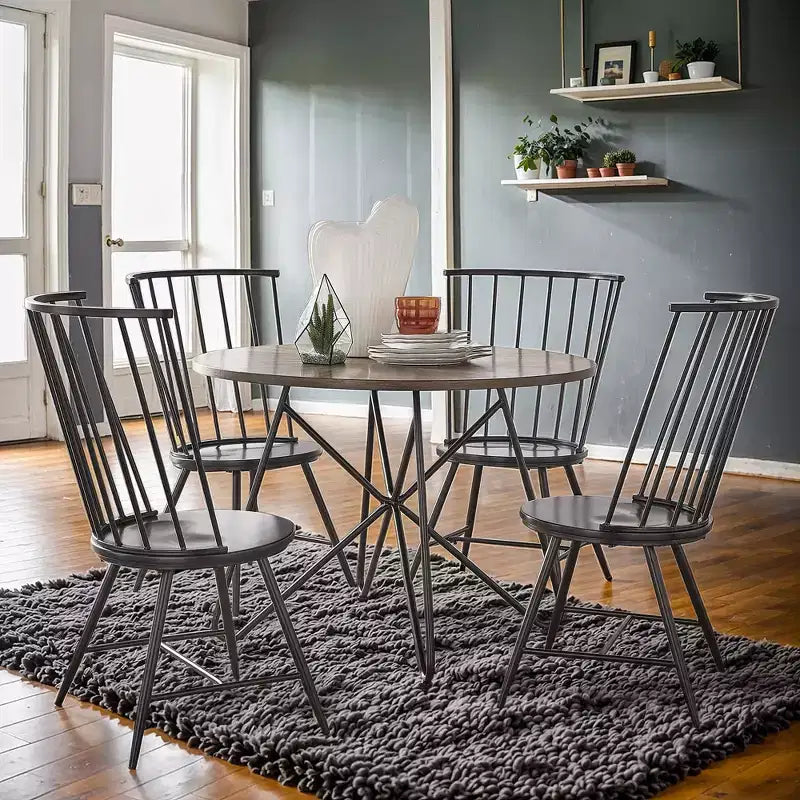 Norfolk Walnut Finish Round 5-Piece Dining Set - INSPIRE Q