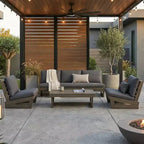 Christopher Knight Home Iman Modern 4 Piece Patio Acacia Seating Set with Cushion and Slatted Coffee Table