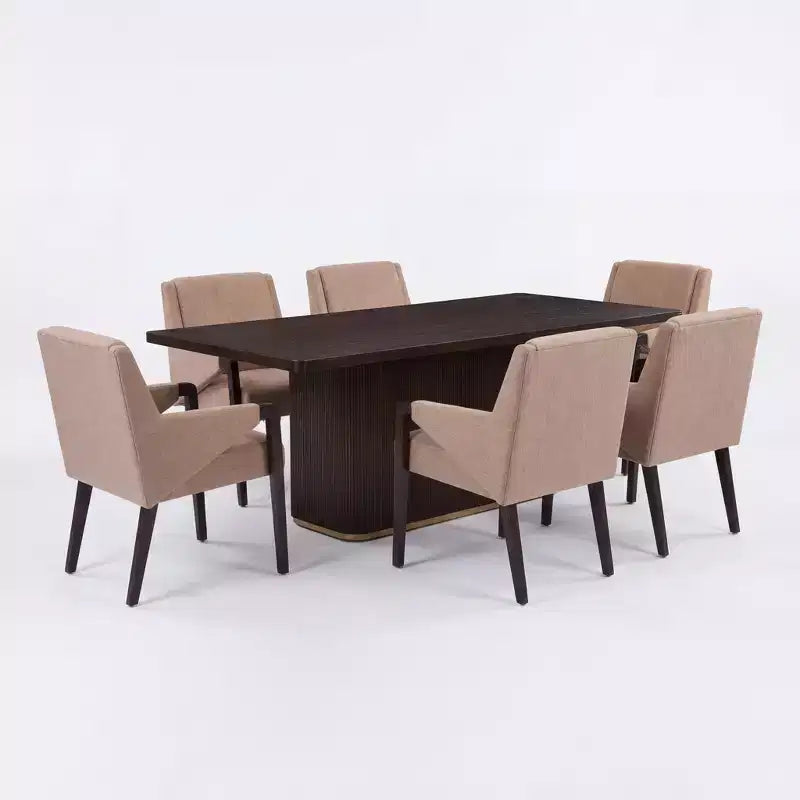 Christopher Knight Home Lindiwe moderne 7-delige eetkamerset van rubberhout met linnen bekleding en rechthoekige tafel