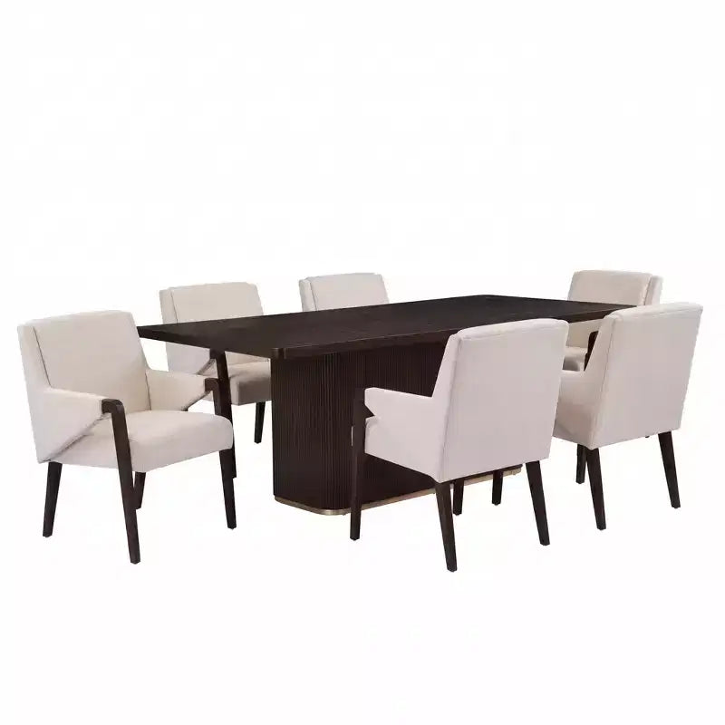 Christopher Knight Home Lindiwe moderne 7-delige eetkamerset van rubberhout met linnen bekleding en rechthoekige tafel