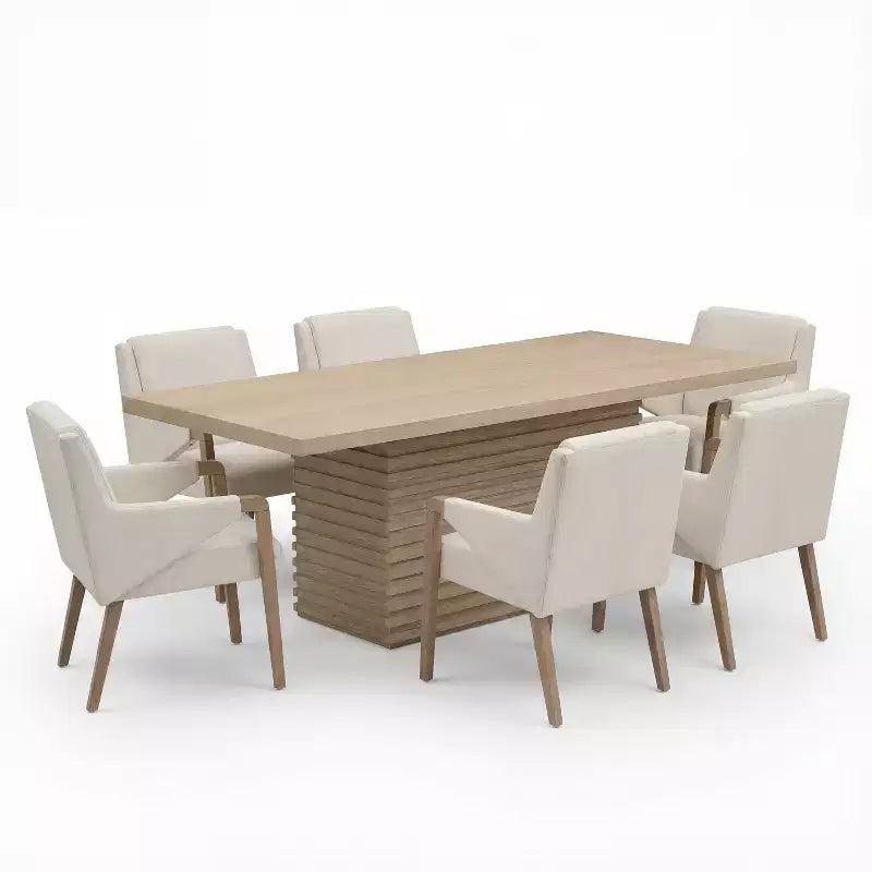 Christopher Knight Home Lindiwe moderne 7-delige eetkamerset van rubberhout met linnen bekleding en rechthoekige tafel