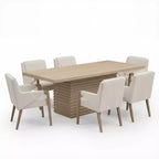Christopher Knight Home Lindiwe moderne 7-delige eetkamerset van rubberhout met linnen bekleding en rechthoekige tafel