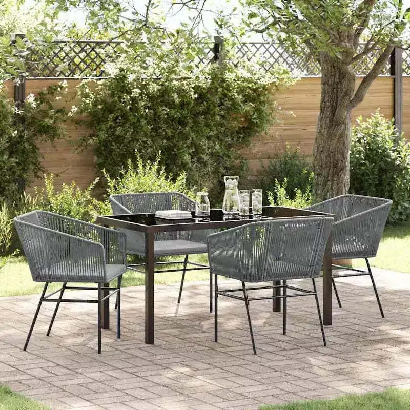 vidaXL Garden Dining Set with Cushion 5 pcs Grey Powder-Coated Steel