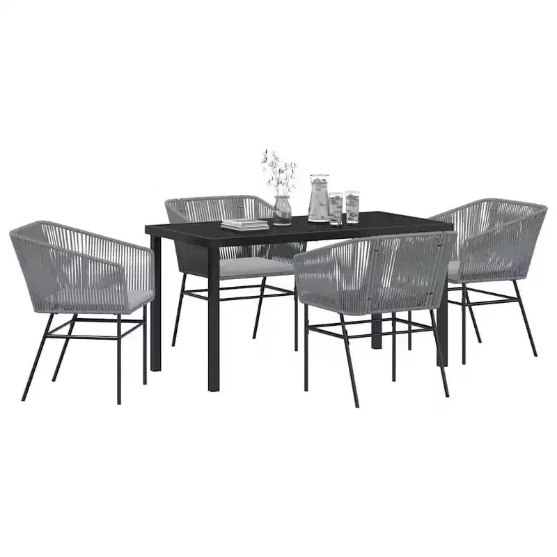 vidaXL Garden Dining Set with Cushion 5 pcs Grey Powder-Coated Steel