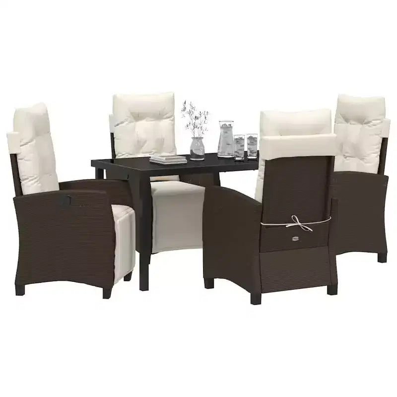 vidaXL Garden Dining Set with Cushion 5 pcs Brown Poly Rattan