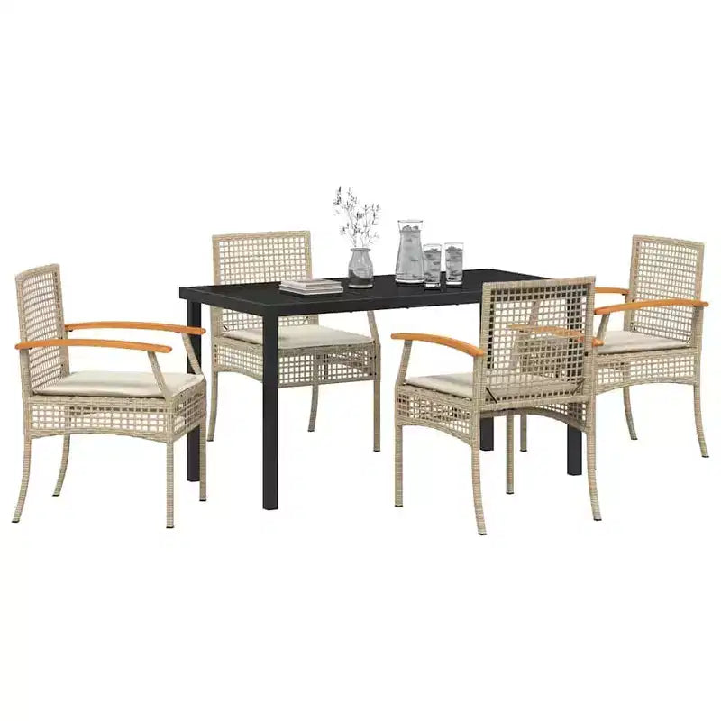 vidaXL Garden Dining Set with Cushion 5 pcs Beige and Black Rattan
