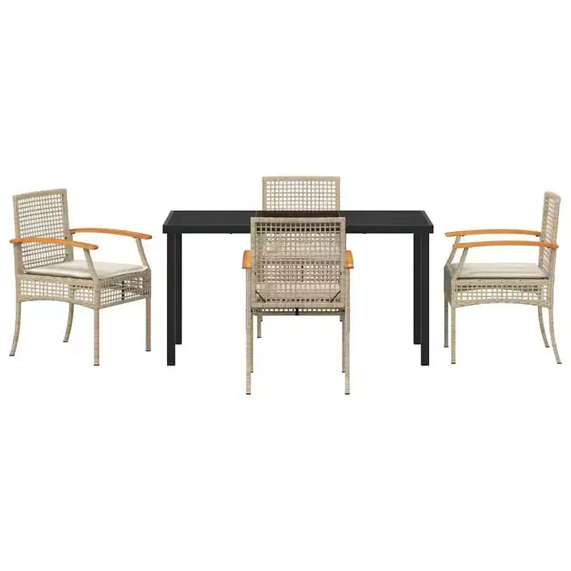 vidaXL Garden Dining Set with Cushion 5 pcs Beige and Black Rattan
