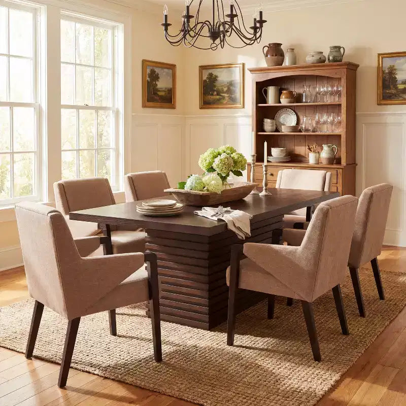 Christopher Knight Home Selena 7-delige eetset in mid-century moderne stijl met gestoffeerde eetkamerstoelen en rechthoekige tafel