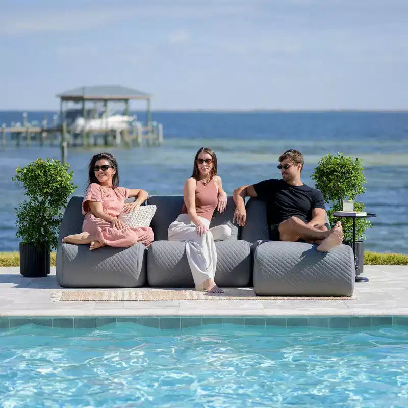 Big Joe Solvana Outdoor Patio Furniture Set, Weather-Resistant Cool Touch Silicone Stitched Leather Sofa, 4 Piece Sectional, Moonlit Gray