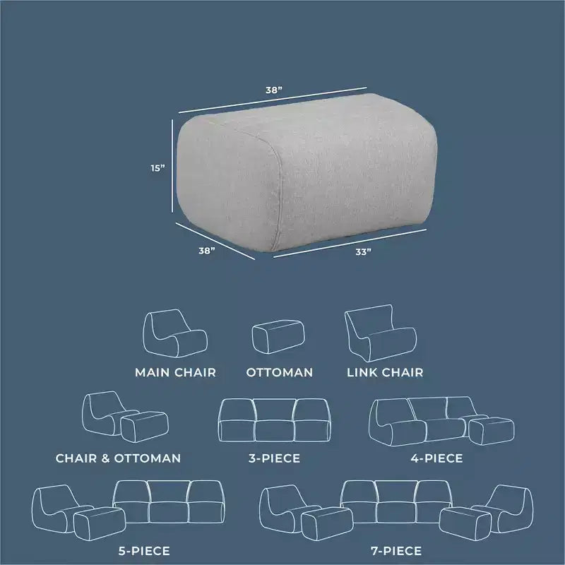 Big Joe Solvana Outdoor Patio Furniture Set, Performance Linen Weather-Resistant Fabric, Ottoman Only, Port Gray