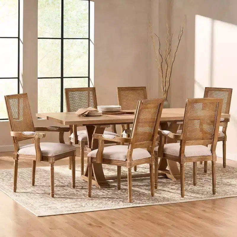 7pc Maria French Country Wood and Cane Expandable Dining Set Natural/Beige - Christopher Knight Home