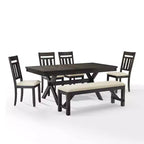Hayden 6pc Extendable Dining Set with Bench and 4 Slat Back Chairs Slate - Crosley