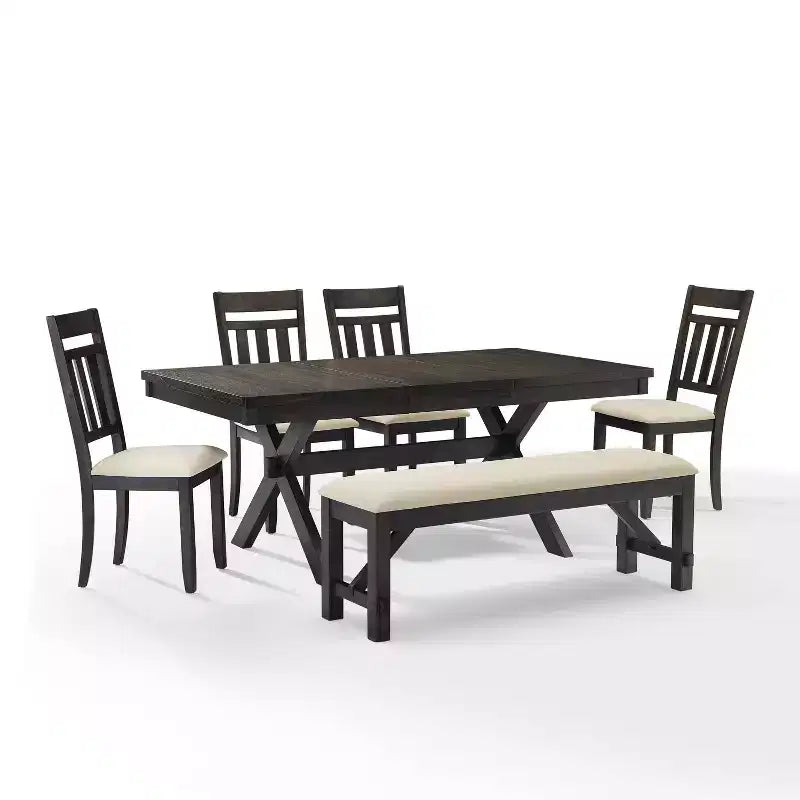 Hayden 6pc Extendable Dining Set with Bench and 4 Slat Back Chairs Slate - Crosley