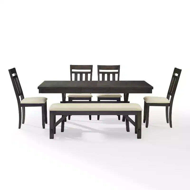 Hayden 6-delige uitschuifbare eetkamerset met bank en 4 stoelen met spijlenrugleuning, leigrijs - Crosley