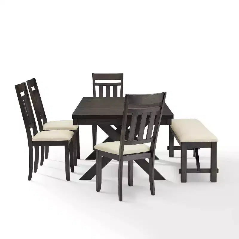 Hayden 6-delige uitschuifbare eetkamerset met bank en 4 stoelen met spijlenrugleuning, leigrijs - Crosley