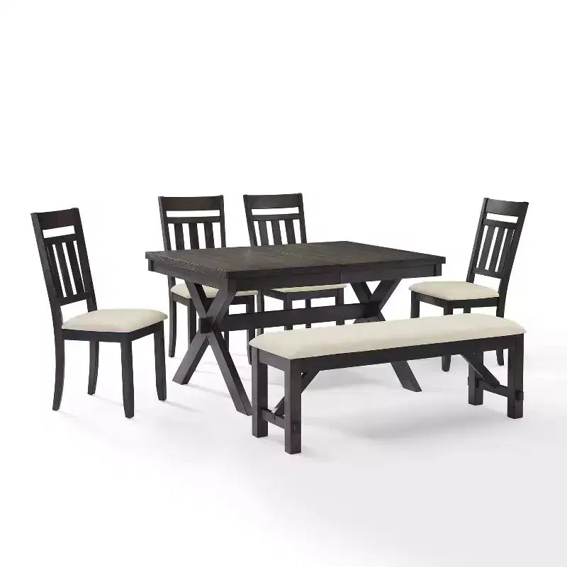 Hayden 6-delige uitschuifbare eetkamerset met bank en 4 stoelen met spijlenrugleuning, leigrijs - Crosley