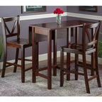 Winsome 3pc Lynnwood Set Drop Leaf Counter Height Dining Sets with Counter Stools Wood/Walnut: Mid-Century Modern, 4-Seat Pub Table Set